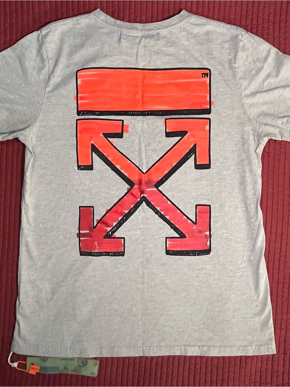 Off-White Marker Arrows Oversized Grey Red Tee Shirt Size L